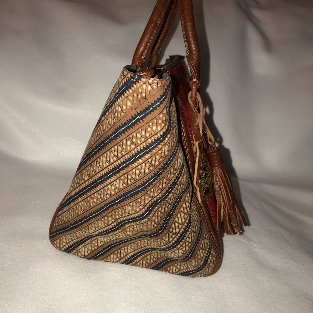 Brand new brown leather ethnic Batik Tote Bag - Picture 3 of 5